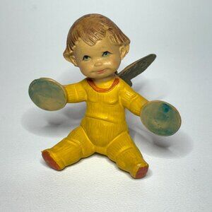Depose Italy Seated Baby Angel with Cymbals Blue Eyes Yellow Outfit